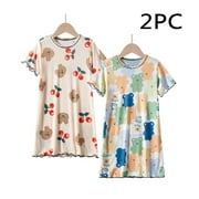 NAISIBABY Girls Nightgown 2 Pack, Graphic Short Sleeve Ice Silk Sleepwear Dress Pajamas 6-7T